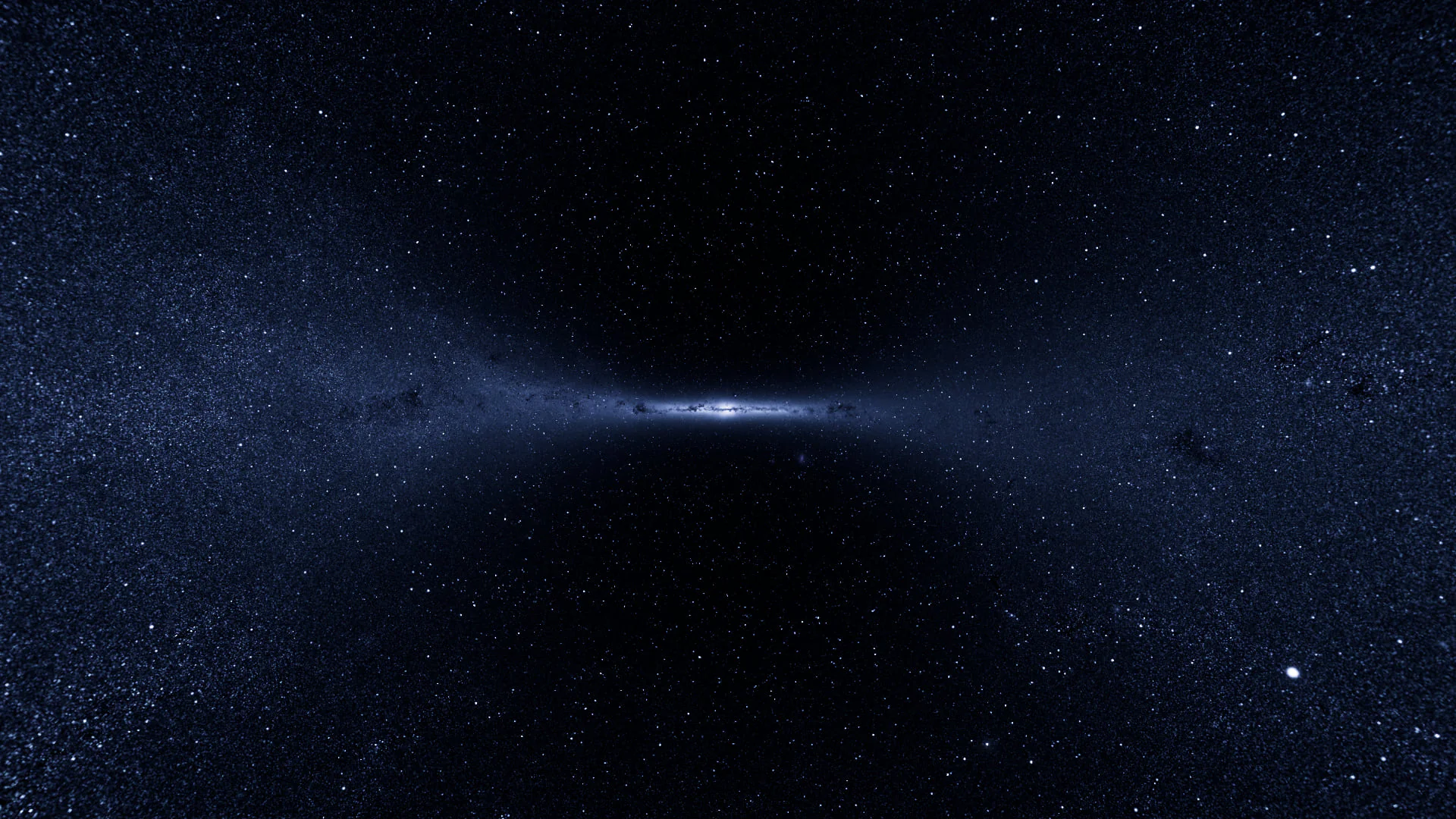 Starfield squeezed into a bright band ahead while travelling near the speed of light