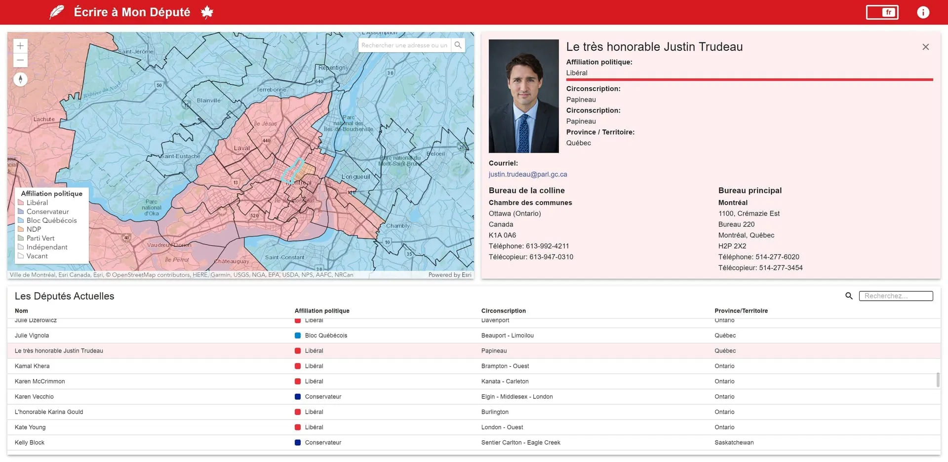 Write My MP in French: riding map and a Member of Parliament's contact details